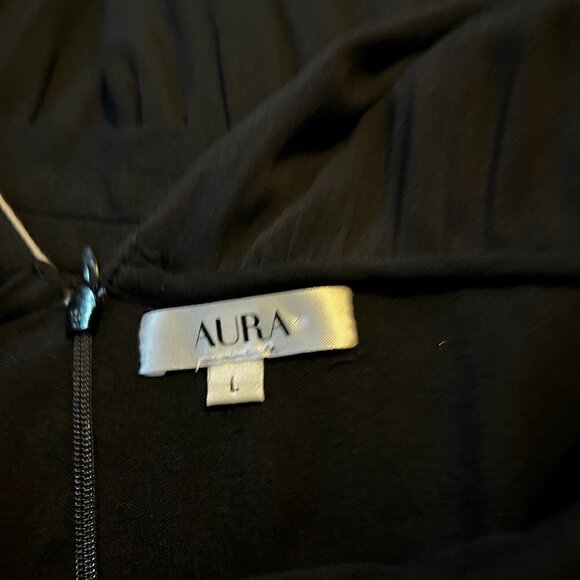 AURA Black Tiered Boho Maxi Dress with Deep V Neck Sheer Ruffled Skirt EUC -  L - Picture 13 of 14